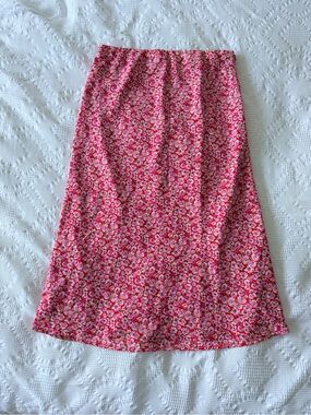 Lulu's Pink Floral A-Line Midi Skirt